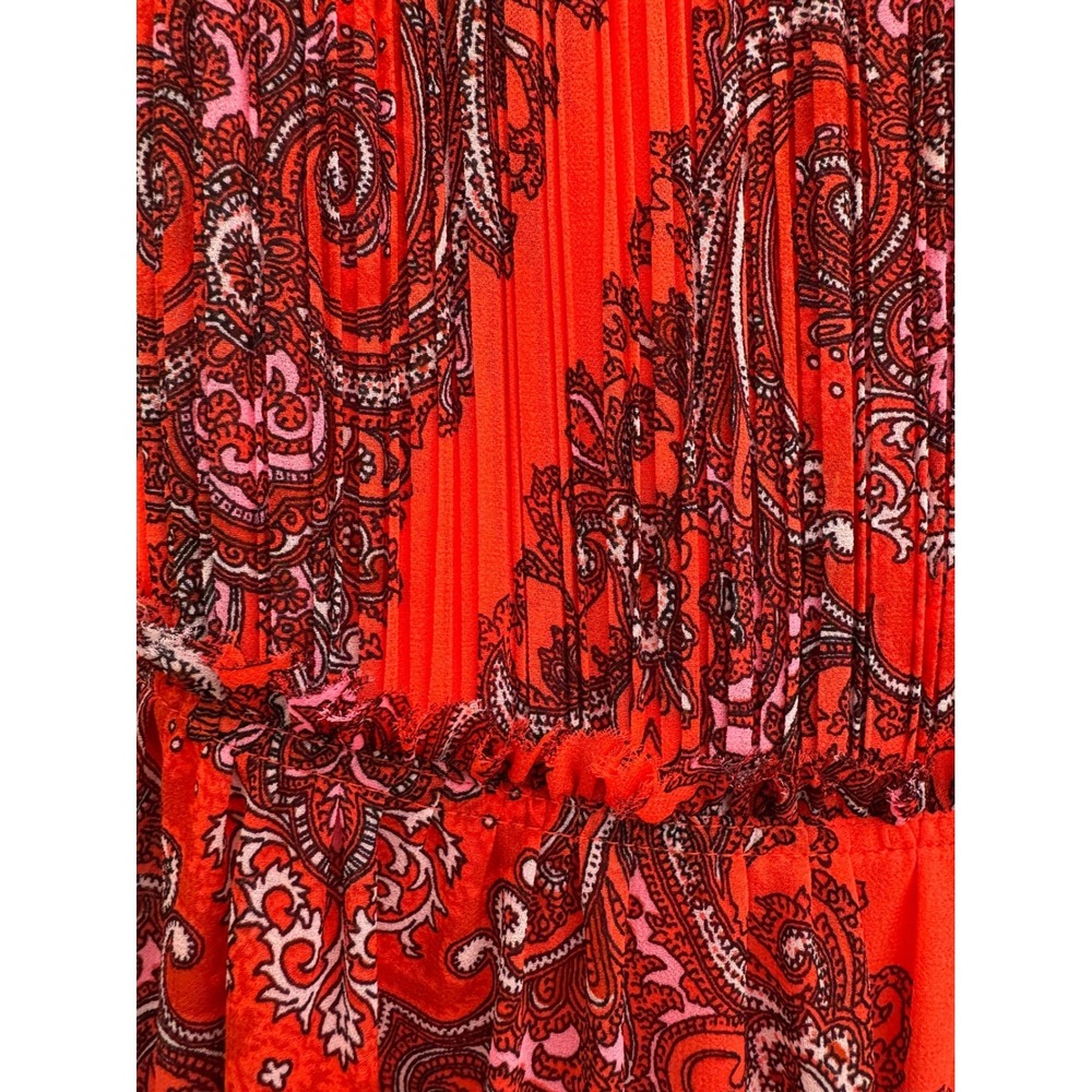 Banana Republic Red Paisley Midi Dress Chiffon Spaghetti Straps Mini Ruffle Sz10 - Picture 4 of 16